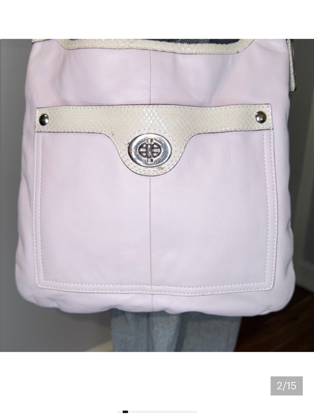 Coach Lavender Leather Crossbody Bag with Silver Hardware& adjustable strap